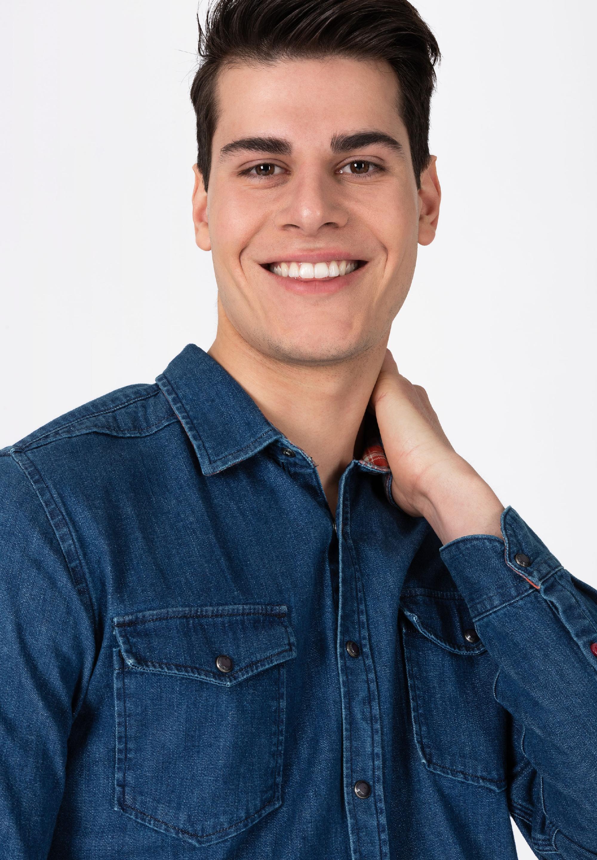 Stretch Denim Shirt -  kent collar